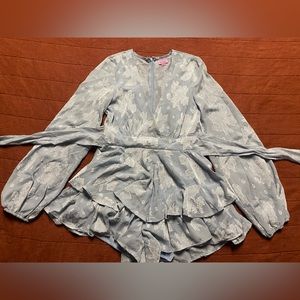 Blue Embroidered Romper